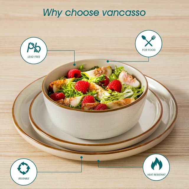 Detalle 2 de vancasso Reno stoneware dinner set for 6 (18 pieces) – beige speckled plates & bowls