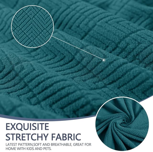 Detalle de Ystyle housse de canapé extensible 2 places universelle avec accoudoirs, motif géométrique vert foncé