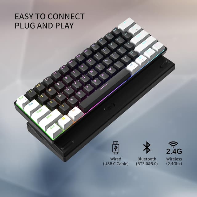 Detalle de Newmen GM610 60%-Tastatur mit Bluetooth (3.0/5.0), RGB und Hot-Swap für Gaming – mit Red Switch