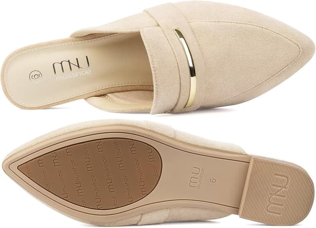 Detalle de MUSSHOE Comfortable Work Women’s Mules (Black Suede) — Slip-On Backless Loafers for Office, Business, and Casual Wear