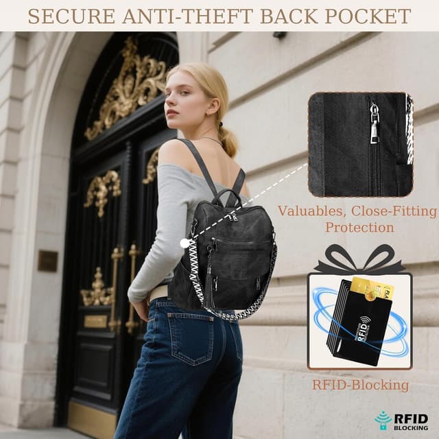 Thumbnail 6 de LEASOUL women’s vegan leather rucksack bag with RFID sleeves and anti-theft clasp