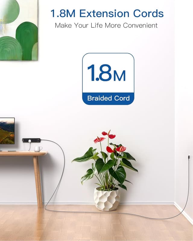 Thumbnail 6 de Addtam Extension Lead 1.8m with 4 Outlets and 4 USB Ports (2x Type-C, 2x USB-A) and 1050J Surge Protection, Black