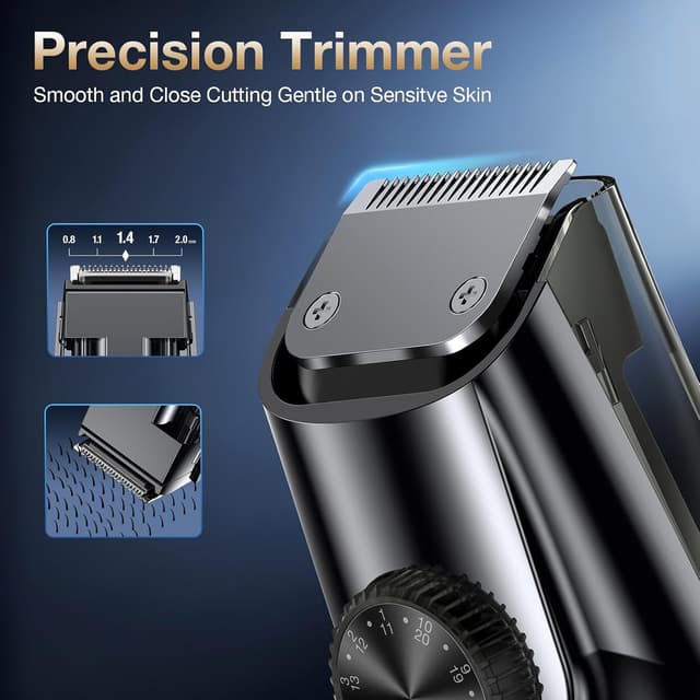 Detalle 2 de VivaEase Vacuum Beard Trimmer for Men (New Version) – Adjustable 1–20mm Precision with Vacuum, IPX6 Waterproof & Cordless USB Charging