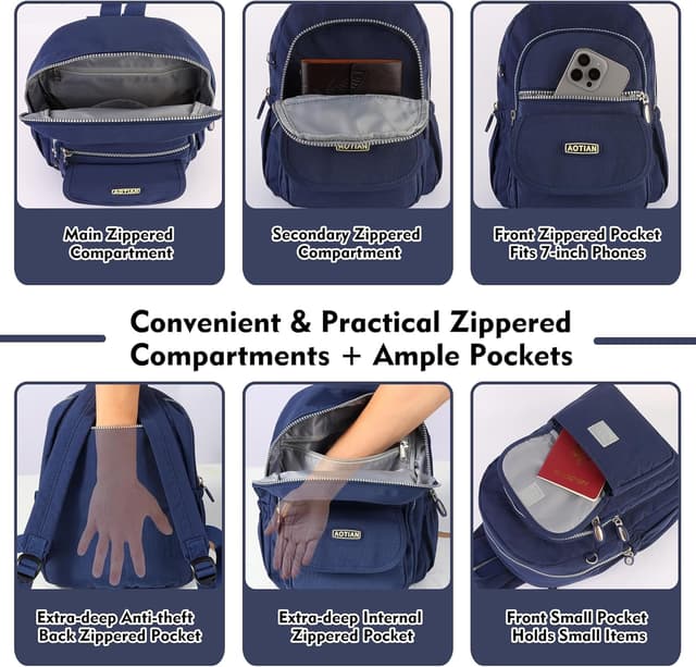 Detalle 2 de AOTIAN Mini-Rucksack für Mädchen & Damen (7 Liter) – leichter Daypack mit mehreren Fächern