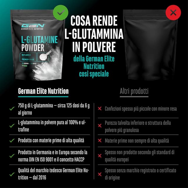Detalle de L-Glutammina in polvere 750 g Premium (100% L-Glutammina micronizzata, senza aromi, vegan)