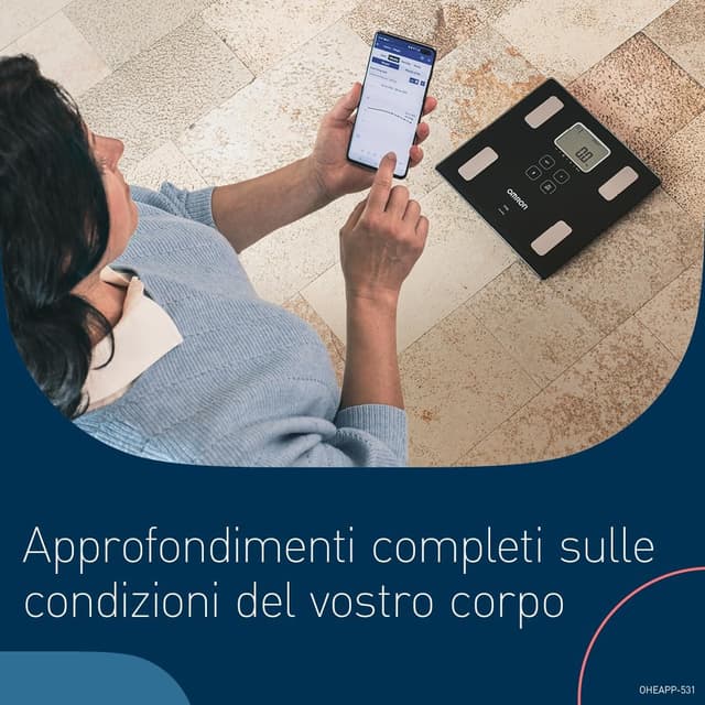 Detalle 2 de OMRON VIVA bilancia pesapersone digitale con analisi di grasso viscerale e sincronizzazione Bluetooth
