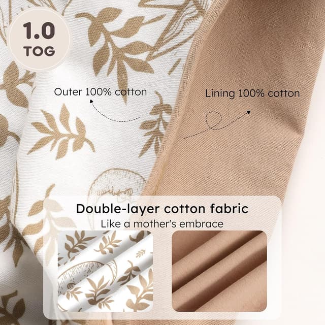 Detalle de Unnivoll Baby-Schlafsack mit Füßen 1,0 Tog (Baumwolle), Sommer 2er-Pack – 80 cm, beige