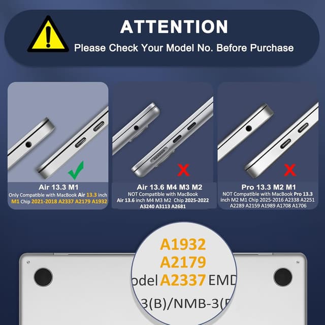 Detalle de MOSISO Hard Shell Case for MacBook Air 13-inch (M1 2021–2018) with Keyboard Cover, Screen Film, and Storage Bag - Black