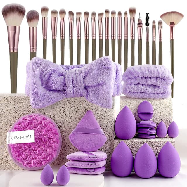 Detalle 2 de 40-teilige Make-up-Pinsel-Set (40 Stück) mit Schwamm für Foundation – Beige