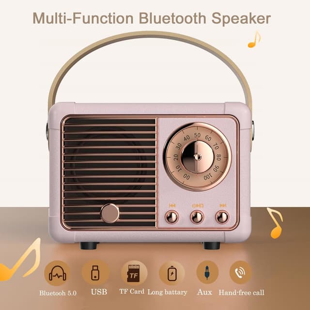Detalle 2 de Caulikine Retro Bluetooth Speaker Portable (Pink) — small wireless speaker for indoor & outdoor listening