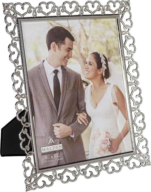 Detalle 2 de Cadre photo Malden International Designs Enchanted Hearts percées avec bijoux argenté (8 x 10)