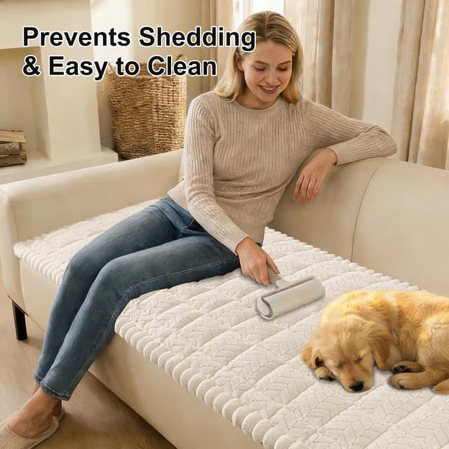 Detalle de Smiry Non-Slip Fuzzy Couch Covers for Dogs (Beige) for 3-Cushion Sofas, Washable Slipcovers