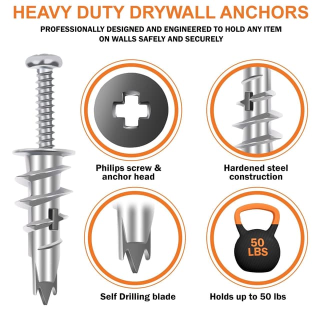 Detalle de Shopexa DIY 50pk heavy-duty plasterboard fixings with self-drilling plugs and screws