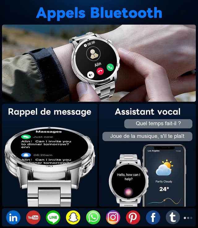 Detalle 2 de LIGE Montre connectée homme 1,85" HD (1000 mAh) avec lampe LED, 100+ sports et suivi fréquence cardiaque/sommeil