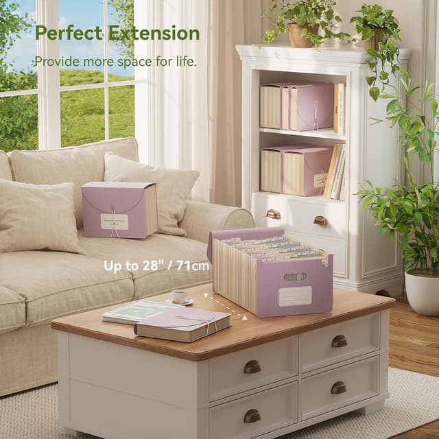 Detalle de EcoStash Accordion File Organiser (26 Pockets) in Lavender Purple – A4/Letter expanding document folder