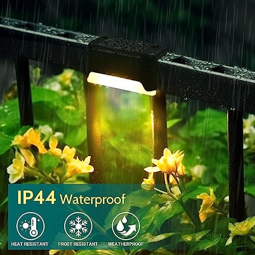 Detalle de Solpex juego de 12 luces solares para exteriores (luz blanca cálida) para escaleras y caminos, impermeable negro