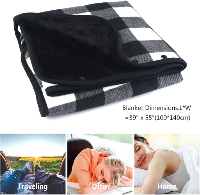 Detalle de SIVENKE Damen Poncho Fleece als tragbare Decke mit Knöpfen – kariertes Wickel-Überwurf im Poncho-Design