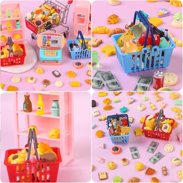Detalle de DULEFUN 143-Piece Mini Shopping Cart Set for Dollhouse & Pretend Play
