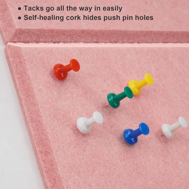 Detalle 2 de Cork Board Alternative 90 x 60 cm felt notice pin board tile set (6 pack) – Pink, removable wall tiles with pins