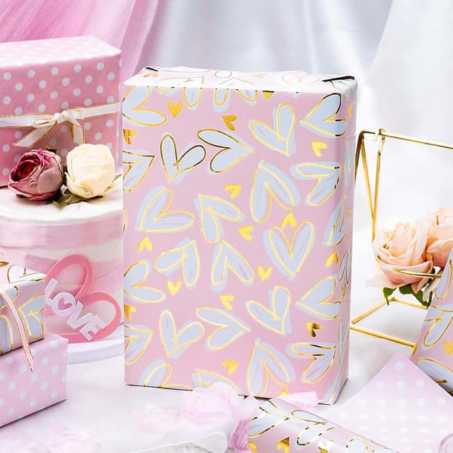 Detalle de Wikadlik Gold Heart Reversible Polka Dots wrapping paper roll (43cm x 10m)