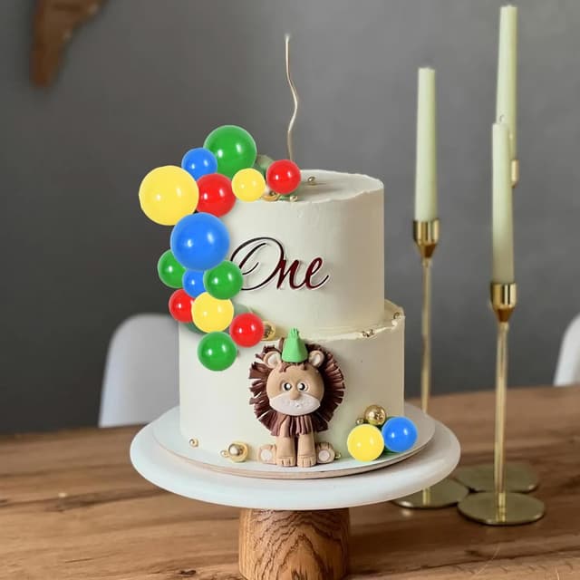 Detalle de RIBBOOO 40 pcs ball cake toppers with foam balls and wire insert rods (Red, Blue, Yellow, Green)