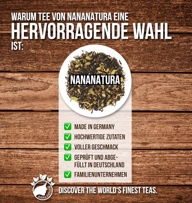 Detalle de NanaNatura’s MASALA CHAI TEE (250 g) – indischer Schwarztee mit Gewürzmischung für Chaitee, Chai-Latte und Iced Chai