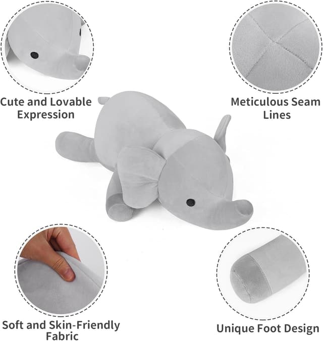Detalle de Elephant Weighted Stuffed Animal (24in, 4.2lbs) Plush Elephant by Elephant Weighted Stuffed Animals