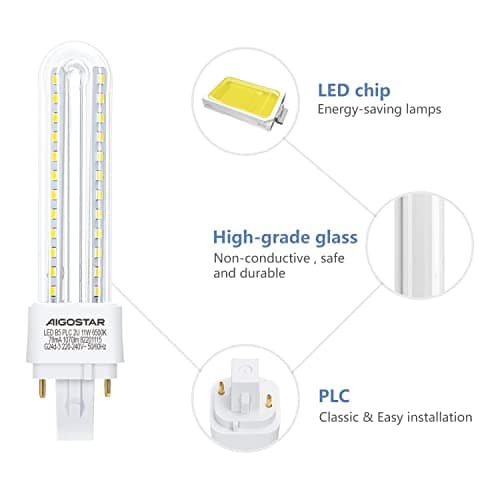 Detalle de Aigostar Pack de 5 Bombillas LED PLC 2U G24d-3 (11W) 6500K, 2 pines, luz fría y no regulable
