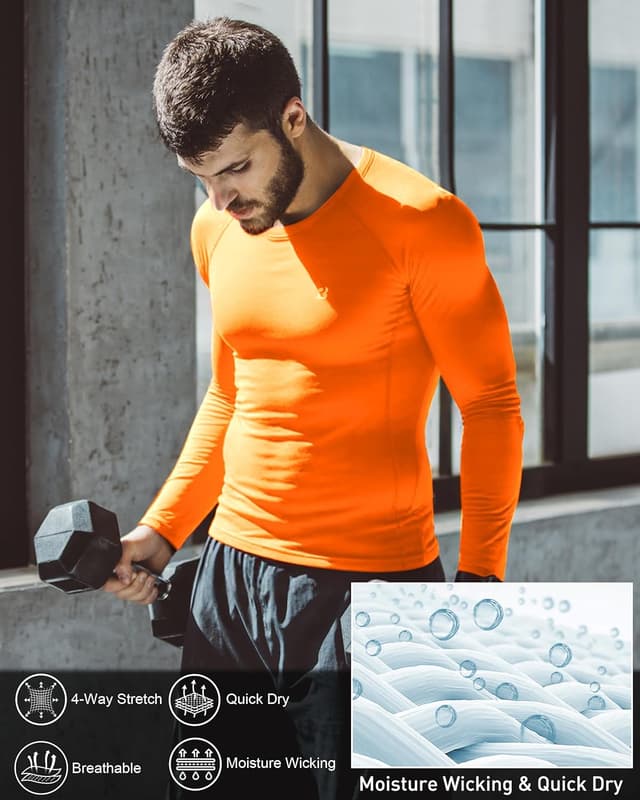 Detalle de Roadbox Men’s Compression Base Layer Long Sleeve Shirt – quick-dry performance top for running & gym