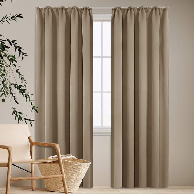 Detalle 2 de Deconovo lot de 2 rideaux occultants décoratifs 140 x 245 cm taupe (isolation thermique anti-froid)