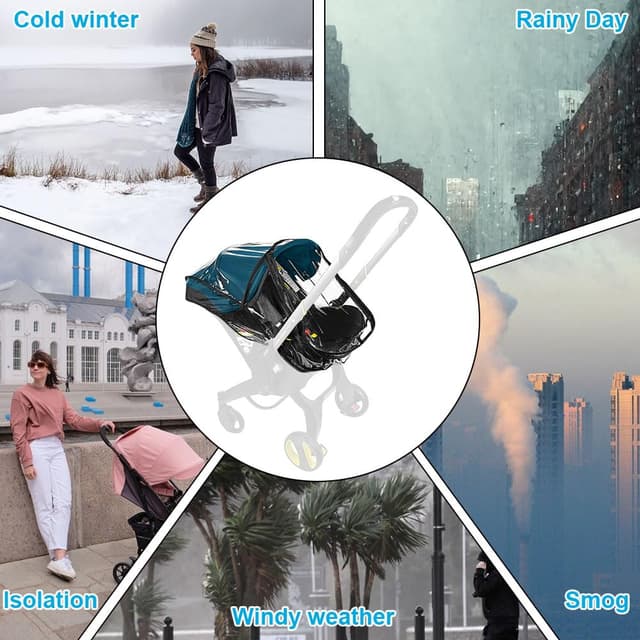 Thumbnail 6 de Aolso Kinderwagen-Regenschutz (für Kinderwagen-Autositz) mit U-förmigem Reißverschluss und großen Fenstern