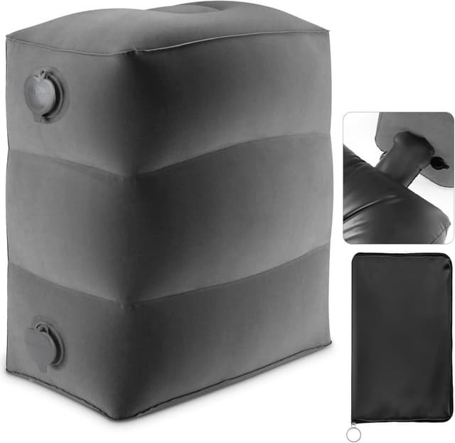 Detalle de Maliton poggiapiedi gonfiabile per aereo (borsa inclusa) – poggiapiedi da viaggio regolabile, grigio scuro