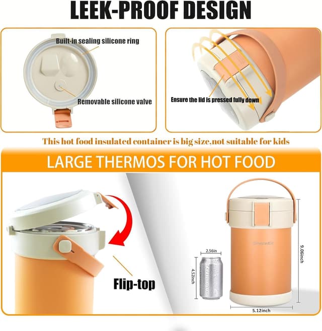 Detalle 2 de 67oz Thermo 2L 3‑Layer Hot Food Jar 🍱