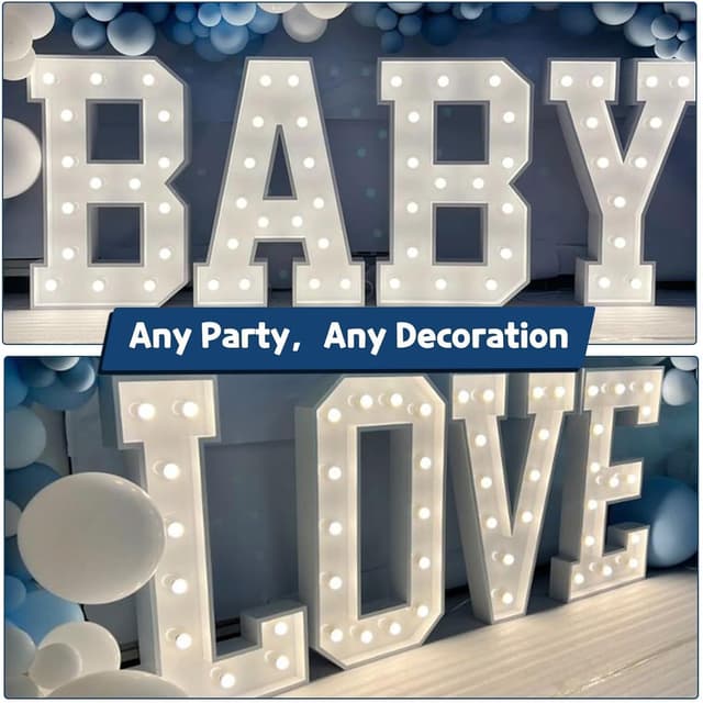 Detalle 2 de 4-Foot Tall Light-Up Marquee Letters (Mr and Mrs) White Foam Board Sign for Wedding & Engagement Photos