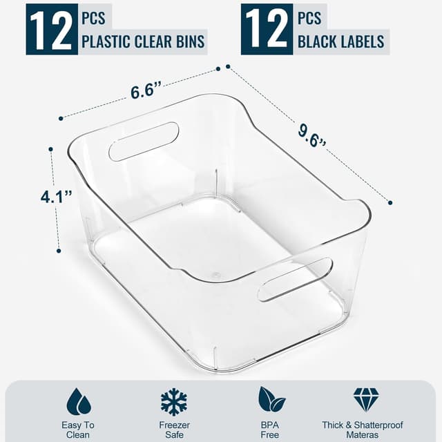 Detalle 2 de SOHO Collection Clear Plastic Storage Bins 12-Pack