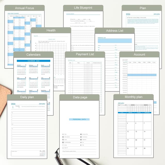 Detalle de Mljtoyo A5-Tagesplaner 2026 (Tag pro Seite) – Produktivitätstagebuch von Januar bis Dezember in Hellgrün