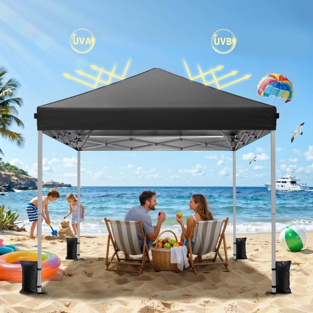 Detalle de Driftalia Pop Up Gazebo 3m x 3m (UPF 50+) Instant Setup with Carry Bag, Sandbags & Stakes – Black