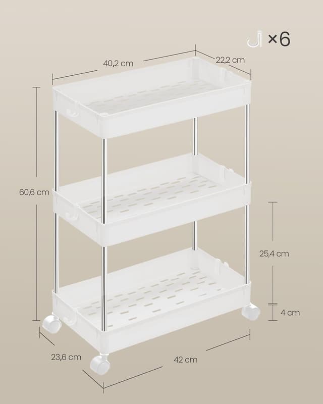 Detalle 2 de SONGMICS KSC009W01 Carrello portaoggetti 3 livelli 60,6 cm