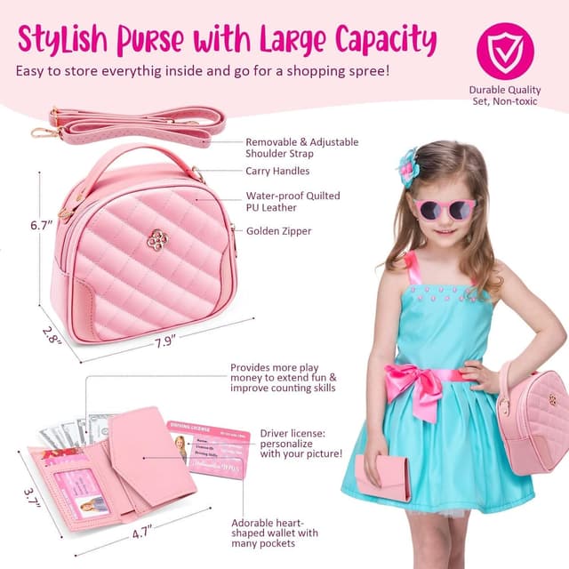 Detalle de Hohosunlar Play Purse Set for Little Girls (Kids Handbag + Pretend Makeup, Craft Water Bottle & Accessories) for Ages 3–12