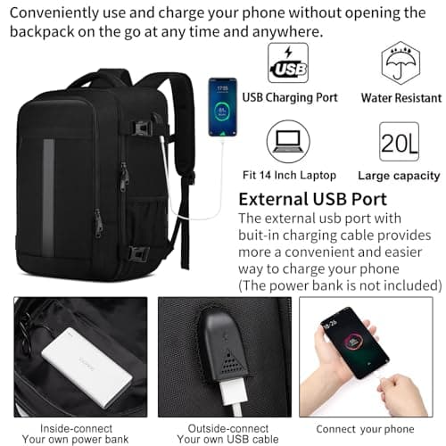 Detalle de PUSLOM Mochila de cabina 40x20x25 cm (20L) con USB para portátil de 14 pulgadas y bolsillo antirrobo