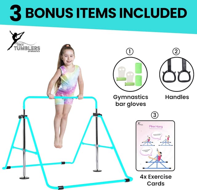 Detalle de Tiny Tumblers Gymnastics Bar with adjustable height, rings and hand grips (home gym equipment for kids)