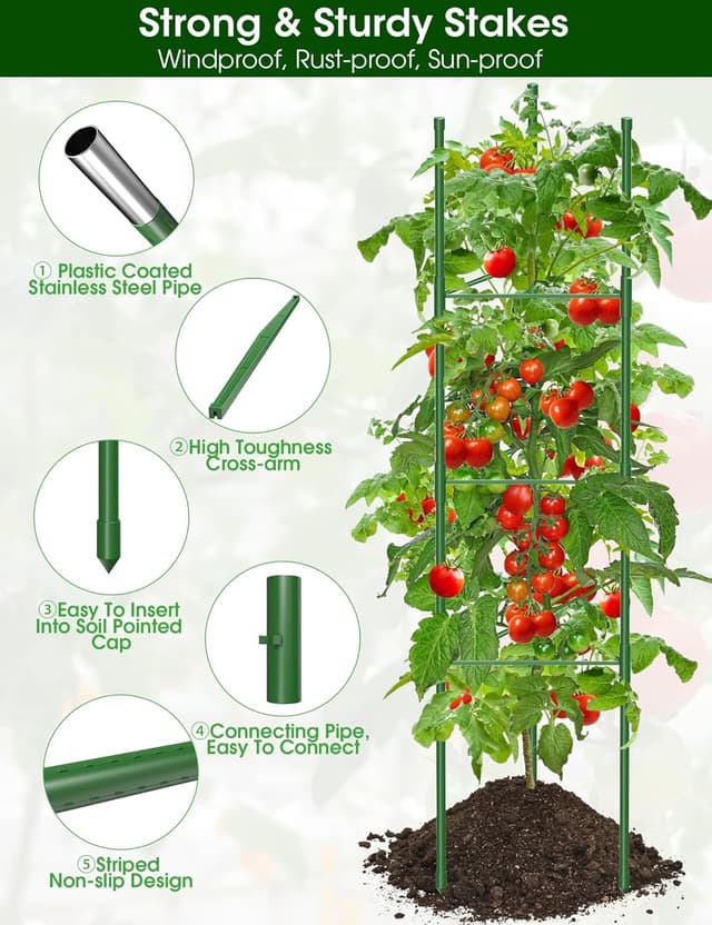 Detalle de MQJIAZHI 6 Pack Tomato Cage for Garden with Height Adjustable Stakes (Extra Bold) up to 51.2in