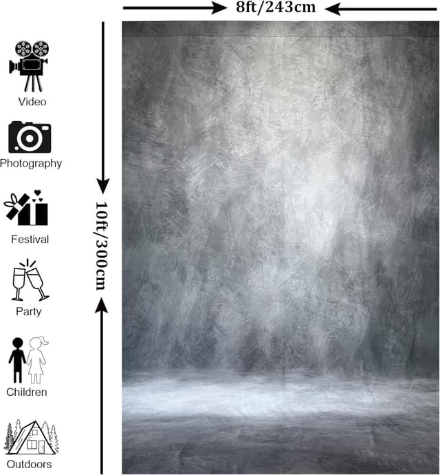 Detalle de Haboke Abstract Professional Photography Backdrop (8x10ft, Grey, Polyester Fabric Roller Pocket, Backdrop Only)