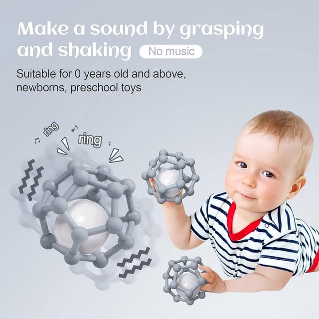 Detalle de MCGMITT Baby-Beißring mit Rassel-Ball aus Silikon (grau) für Babys 3–12 Monate