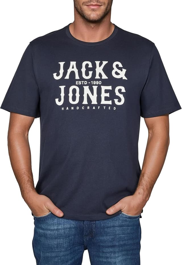 Detalle 2 de JACK & JONES Regular-Fit Herren-T-Shirts JJLINO im 4er-Set (Rundhals, Kurzarm) – Schwarz/Weiß/Grün/Rot/Blau/Grau