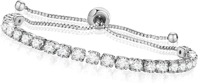 Detalle de VNOX Zirconia Tennis Bracelet for Women – Adjustable Size Gold Coloured Stainless Steel with Gift Packaging