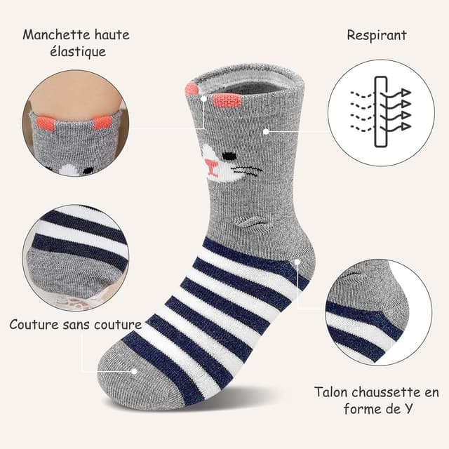 Detalle de LOFIR Chaussettes fantaisie coton pour filles – modèle animal chat/chien, lot de 5 paires
