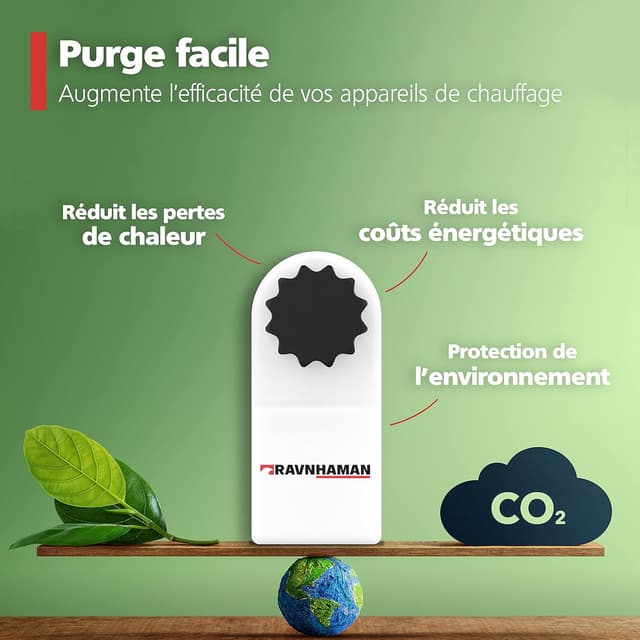 Detalle de RAVN HAMAN purgeur de chauffage avec récipient de récupération et clé de purge carrée 5 mm