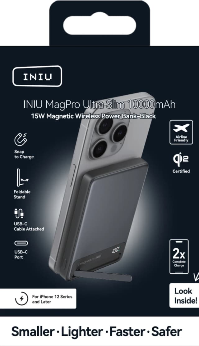 Detalle de INIU MagPro Ultra Slim 10.000 mAh Powerbank mit MagSafe-Qi2 für iPhone 12 und neuer