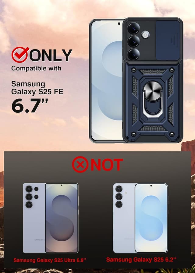 Detalle de LeYi rugged phone case for Samsung Galaxy S25 Edge with sliding camera cover, ring stand and 2 screen protectors (Blue)